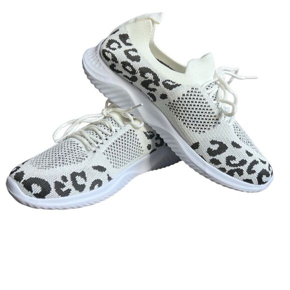Slip on breathable mesh White Leopard Print Sneakers Women’s Size US 8 (… - Picture 7 of 16